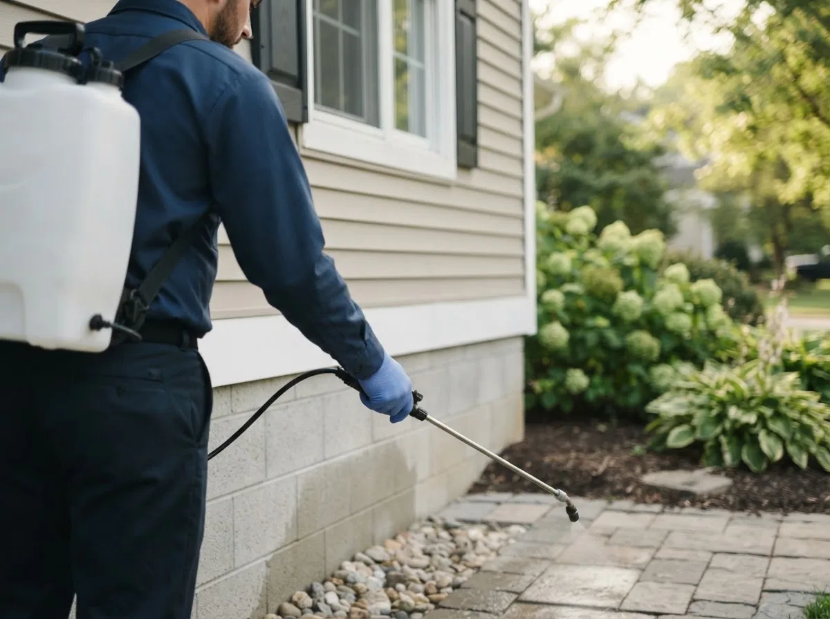 Pest control technician inspecting a home in Wyocena, WI